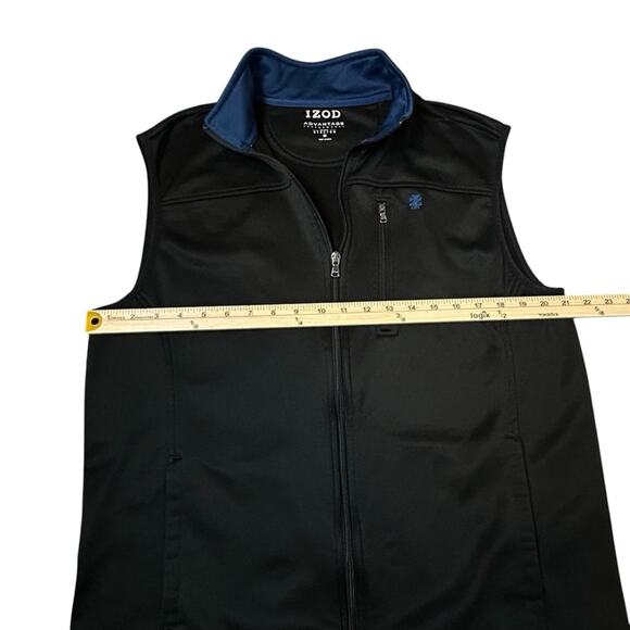 Izod Vest Men Size M Black Blue Full Zip Fleece Lined Stretch Advantage Pockets - Picture 8 of 8